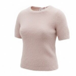 Loft Lt Pink Eyelash Knit Short Sleeve Tie Back Sweater XSP Balletcore Coquette